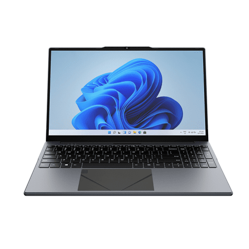 Laptop-157touch laptop showing full touchscreen display and silver keyboard, front view