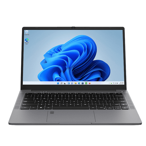 GetMi E140I touchscreen laptop showing full keyboard and slim design
