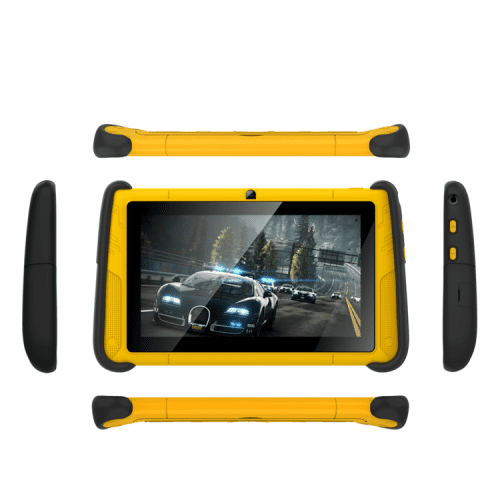 GetMi 760 Kids Tablet in yellow and black with racing game display