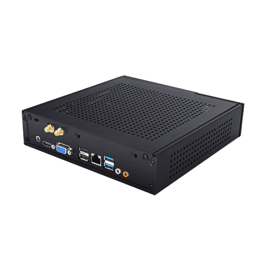 GetMi TK-M160 Mini PC showing rear ports including USB, HDMI, VGA, and Ethernet