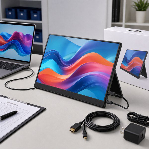 GetMi P156 portable monitor connected to a laptop