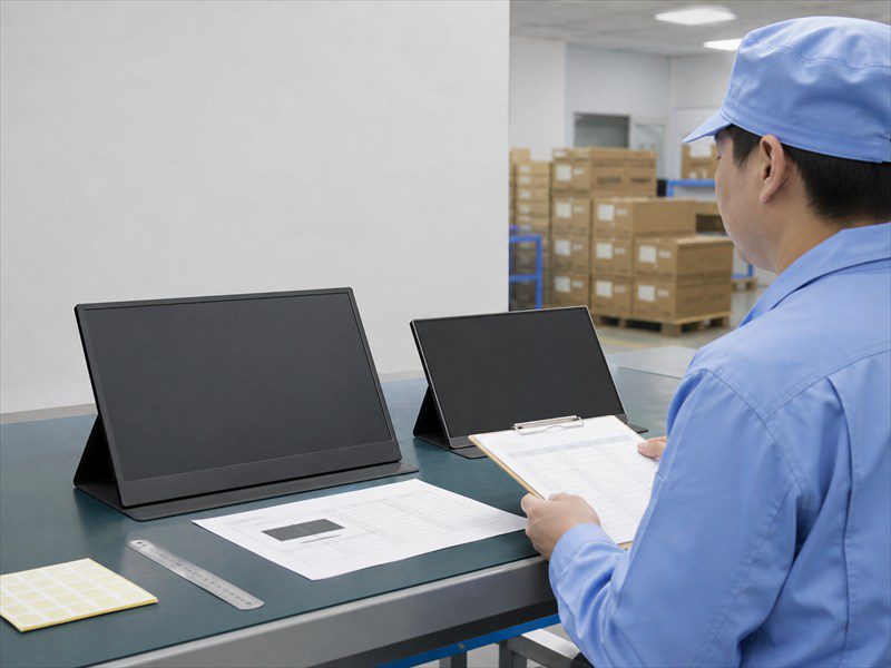 Buyer checks approved portable monitor sample