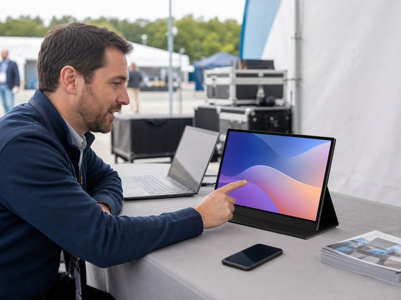 [portable-monitor-battery-mobile-demo.jpg](C:\\Users\\Admin\\Desktop\\Getmilaptop\\assets\\portable-monitor-battery-scenes\\portable-monitor-battery-mobile-demo.jpg)Portable monitor battery demo at event booth