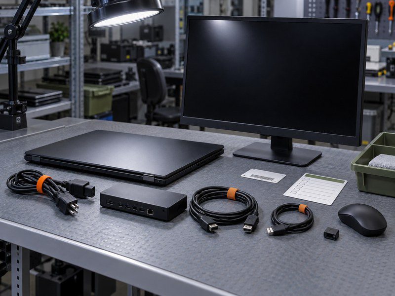 02 power off laptop monitor inspection Powered-off laptop and monitor inspection