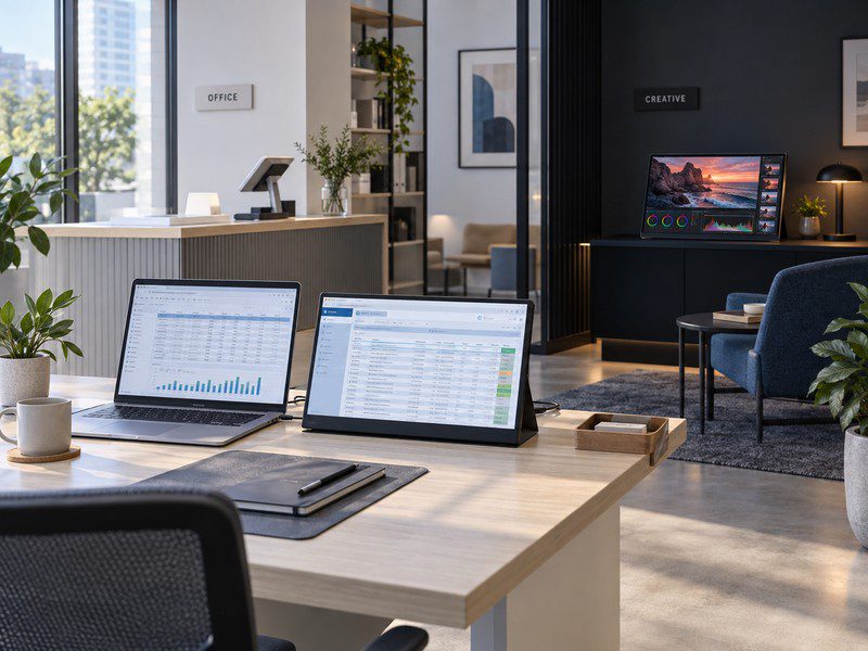 [portable-monitor-use-case-selection.jpg](C:/Users/Admin/Desktop/Getmilaptop/assets/images/ips-vs-oled-portable-monitors/portable-monitor-use-case-selection.jpg)Portable monitor office and creative uses